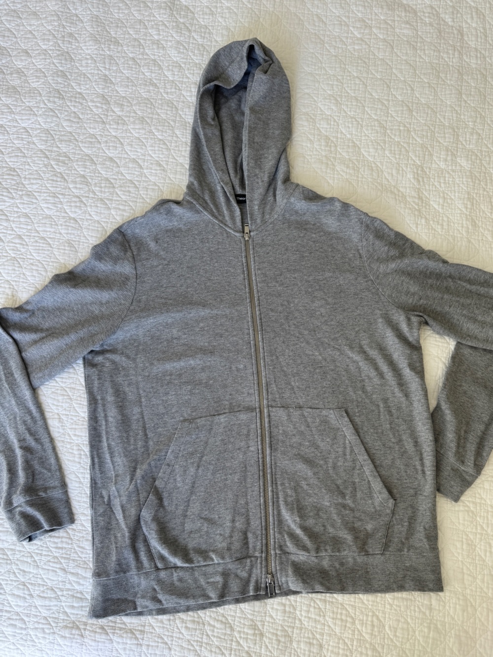 Theory Men's Gray Full-Zip Hoodie Sweater